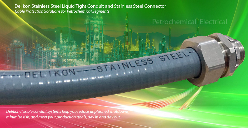 [CN] PETRO CHEMICAL oil refinery sensor wiring high strength corrosion resistant Delikon InterLocked Stainless Steel Liquid Tight Conduit,NPT liquid tight stain